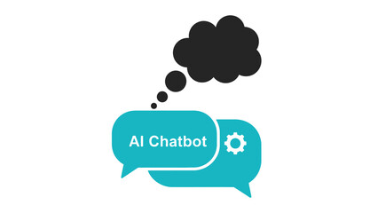 AI Chatbot communication concept with thought bubble and chat bubbles.
