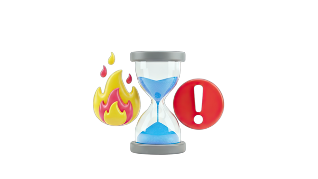 Time Running Out: Hourglass, Fire, and Exclamation - Powered by Adobe