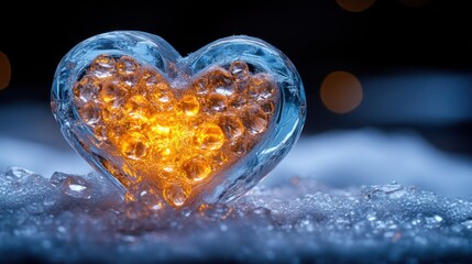 Frozen heart glows warmly in snow