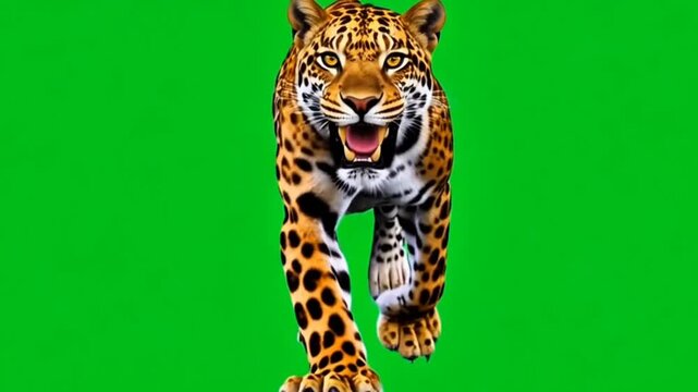 Tiger Moving to Attack on Green Screen
