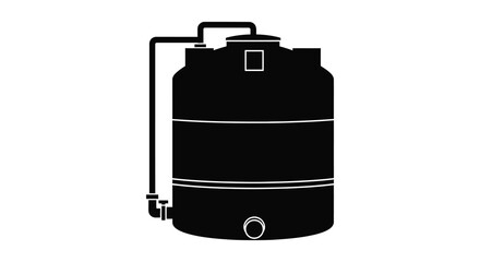 A simple black water tank design with a pipe and access point a bold silhouette