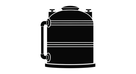 A striking black and white graphic depiction of an industrial water tank a bold silhouette © Kuntol02