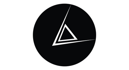 A striking circular design featuring a white triangular shape against a black background silhouette