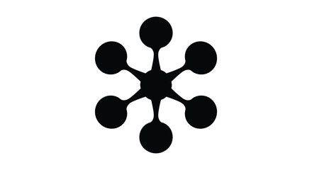 a striking black abstract shape with a central point and radiating circular forms silhouette