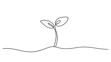Minimalist One Line Drawing of Young Plant Seedling Vector Illustration