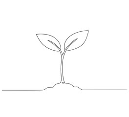 Minimalist One Line Drawing of Young Plant Seedling