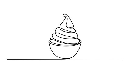 Minimalist One Line Drawing of Dessert Bowl with Cream