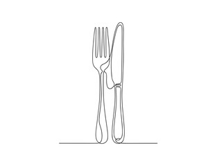  One Line Drawing of Fork and Knife Cutlery