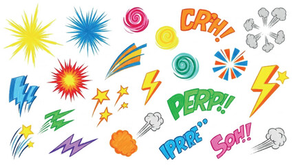 Obraz premium Dynamic Comic Book Elements Set with Explosions Lightning and Sound Effects.