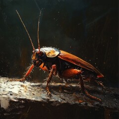 Cockroach Macro on Dark Natural Surface