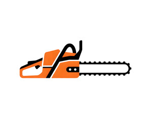 Fototapeta premium Chain Saw Icon: An illustration of a modern chainsaw, rendered in vibrant hues of orange and black, showcases the power and precision of this essential tool, embodying industry and efficiency.