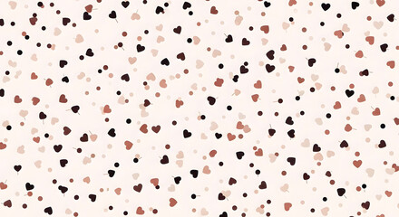 Cute seamless pattern with scattered small hearts and dots in shades of brown and pink on a light background