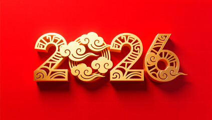 Festive spring numeric design with golden cloud motifs