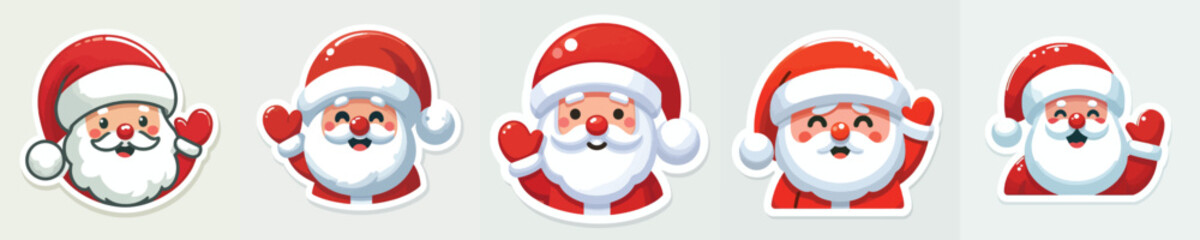 Santa Claus sticker smiling and waving. Vector, minimalist, illustration, icon set.