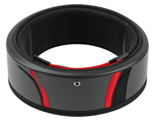 Sleek, dark wearable device with red accents