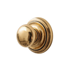 A close-up of a shiny golden door knob on a smooth surface. or transparent background