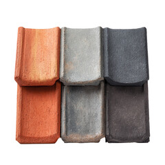 A collection of roofing tiles in various colors and textures. or transparent background