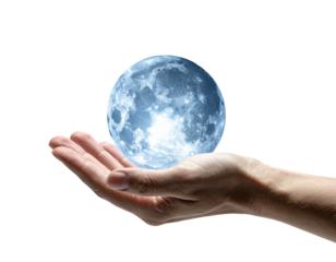 Human hand cradles a luminescent, textured orb against a black backdrop