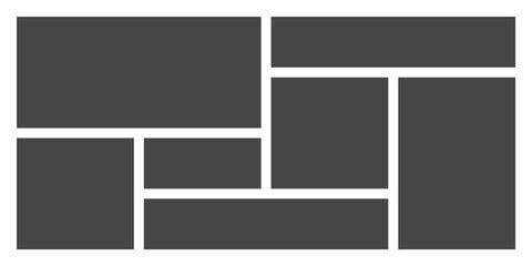 Bento grid UI UX layout template featuring modular geometric shapes and abstract blocks for modern interface design web systems and digital product presentations