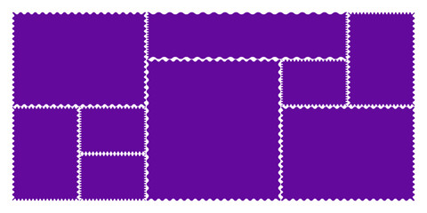 Decorative frames set with scalloped corrugated bento grid shapes featuring wavy retro sticker styles zig zag edges and geometric border tag box designs