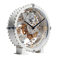 An elegant clock showcasing intricate mechanical gears and design. or transparent background