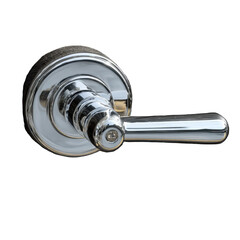 A shiny chrome door handle reflecting light and shadows beautifully. or transparent background