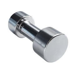 A shiny metal dumbbell for fitness and weight training. or transparent background