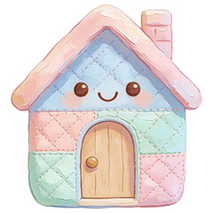 A cheerful house illustration, designed to evoke feelings of warmth and joy. The whimsical design invites viewers to experience a moment of serenity and nostalgia. 