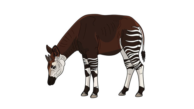 Okapi Animal with Striped Legs and Brown Body.