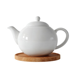 Elegant white teapot on a wooden base for tea enthusiasts. or transparent background