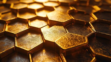 Golden hexagons in layered, textured pattern