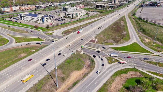 Diverging diamond highway interchange at I-75 and 14 Mile Road in Madison Heights, MI, USA