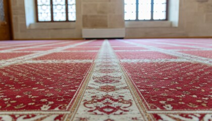 red carpet with floral pattern in large room.