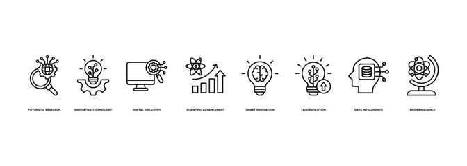 Science Technology Innovation Banner Illustration Featuring Futuristic Research, Innovative Technology, Digital Discovery, Scientific Advancement, Smart Innovation, Tech Evolution and Data Intelligenc