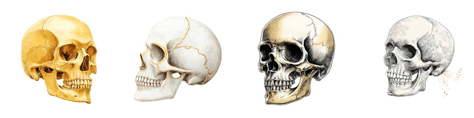 Obraz premium Human Skull Anatomy Set - Medical Illustration on White