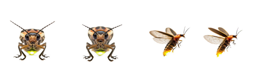 Firefly Collection with Oil Paint Texture, Glowing Lampyridae Lightning Bug Set Isolated on Transparent PNG Background