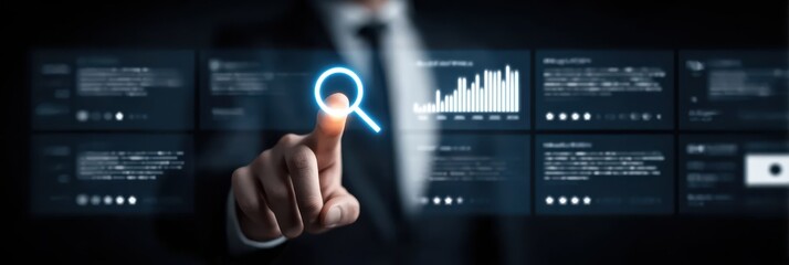 Planning decision for seller online interactive hub tracking review progress, neon holographic UI