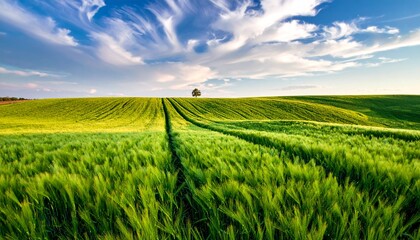 Field of green grass and blue sky