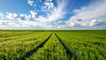 Field of green grass and blue sky