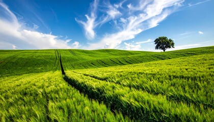 Field of green grass and blue sky