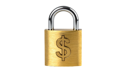 Gold padlock with dollar sign, centered on black