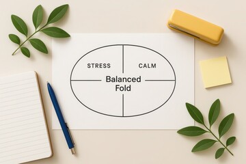 Fototapeta premium Mindful equilibrium: A visual depiction of balance through a symbolic representation of stress and calm coexisting in harmony, surrounded by stationary supplies.