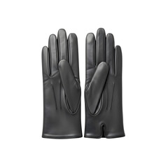 Pair of black leather dress gloves on transparent background
