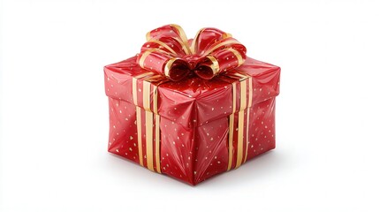 Obraz premium Festive gift box illustration with glossy wrapping and bow isolated on white background