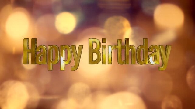 キラキラ輝くキャンドルの炎とイルミネーションの丸ボケ背景　誕生日のタイトル　金色3dのHappy Birthdayのテキストシンボル　お祝い・イベント・パーティーの背景　