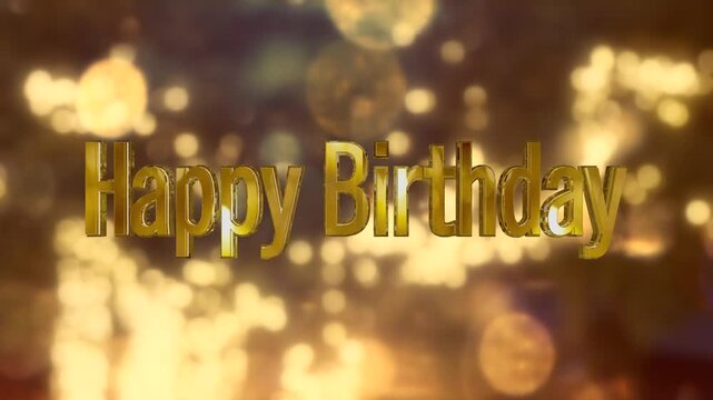 キラキラ輝くキャンドルの炎とイルミネーションの丸ボケ背景　誕生日のタイトル　金色3dのHappy Birthdayのテキストシンボル　お祝い・イベント・パーティーの背景　