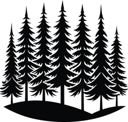 Black silhouette forest of pine trees on white background © Abdul