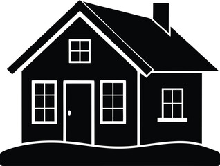 Black house silhouette with windows and chimney vector graphic