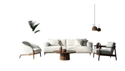 Cozy interior scene with white furniture and warm wooden accents