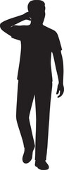 Fototapeta premium Thinking Man Silhouette: A silhouette of a man with hand to head, creating a contemplative atmosphere and a sense of pondering and idea.
